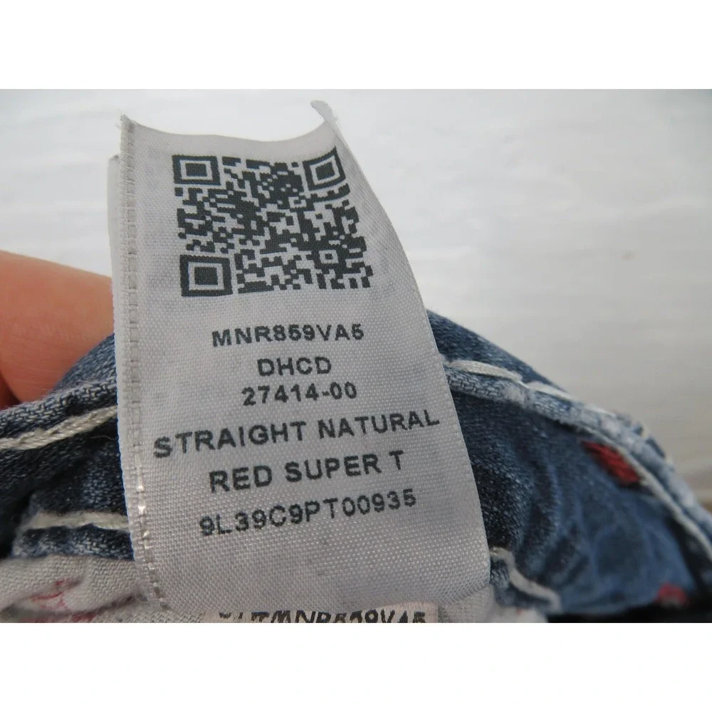 Vtg True Religion Red Super T Jeans Mens 38x34 Thick Stitch Flap Pockets Blue